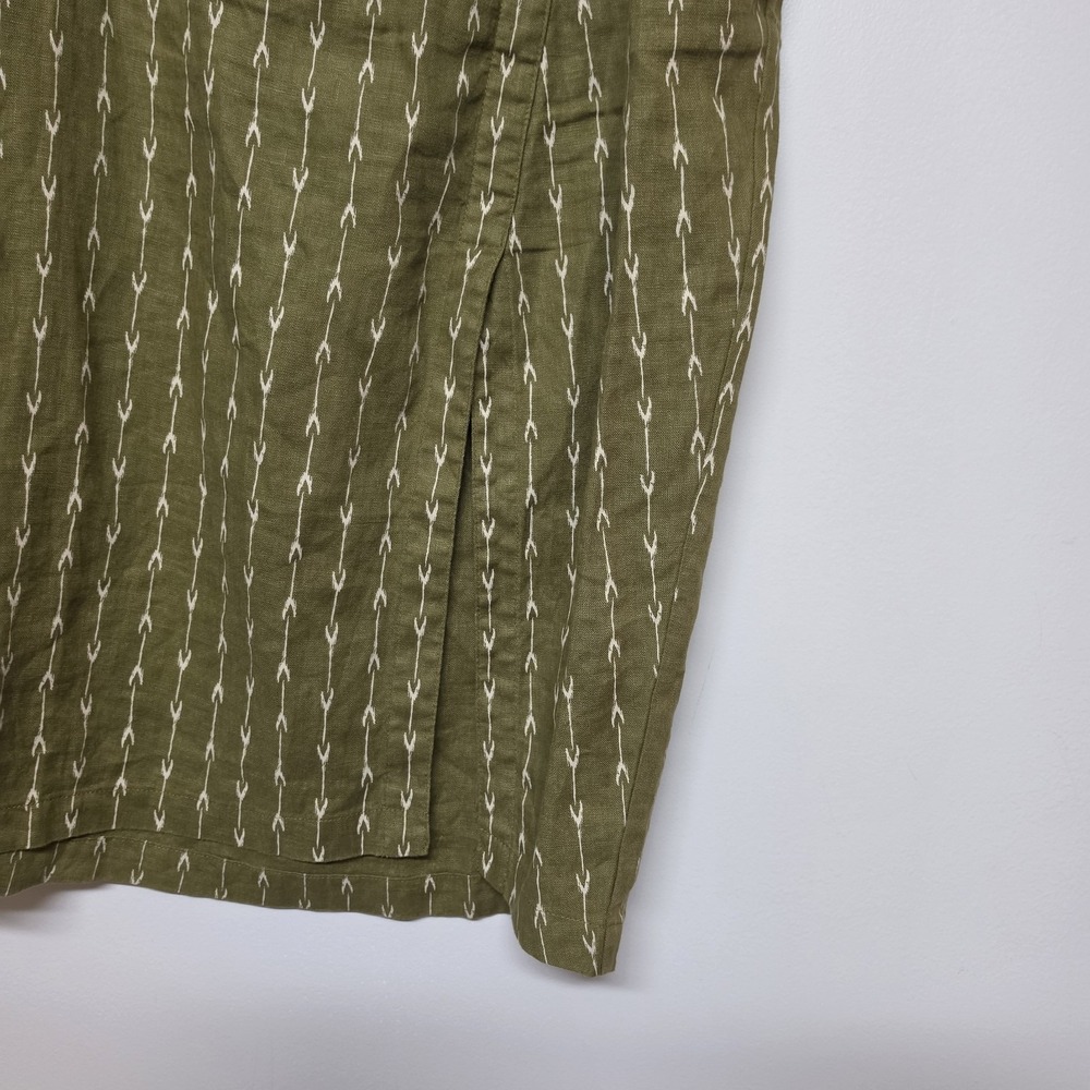 Garnet Hill Kona 100% Linen Patterned Skirt Women's Sz L Green/Brown Boho Artsy - Picture 4 of 10